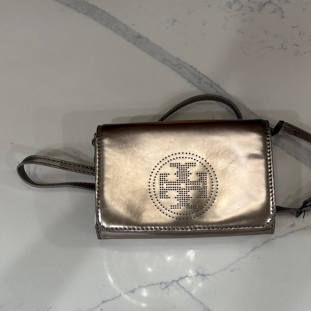 Tory Burch Metallic Silver Crossbody Bag
